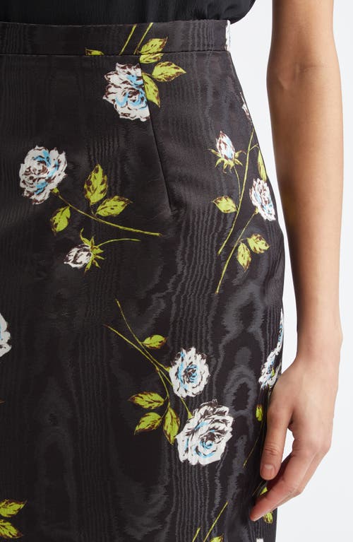 Shop Emilia Wickstead Lorelei Floral Moiré Midi Skirt In Roses Stem On Black