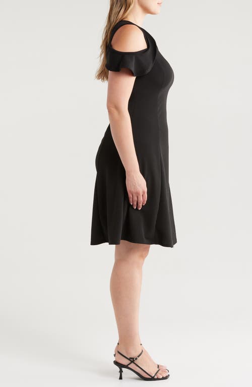 24seven Comfort Apparel Ruffle Cold Shoulder A-line Dress In Black