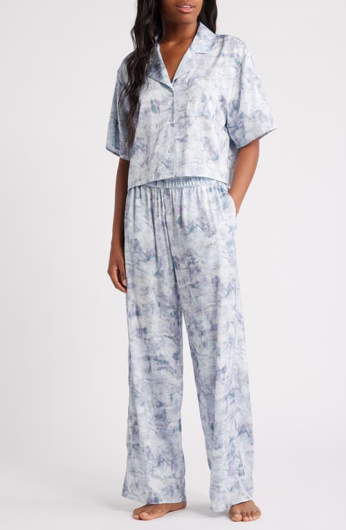 Open Edit Boxy Everyday Satin Pajamas In Teal Multi Painted Scroll