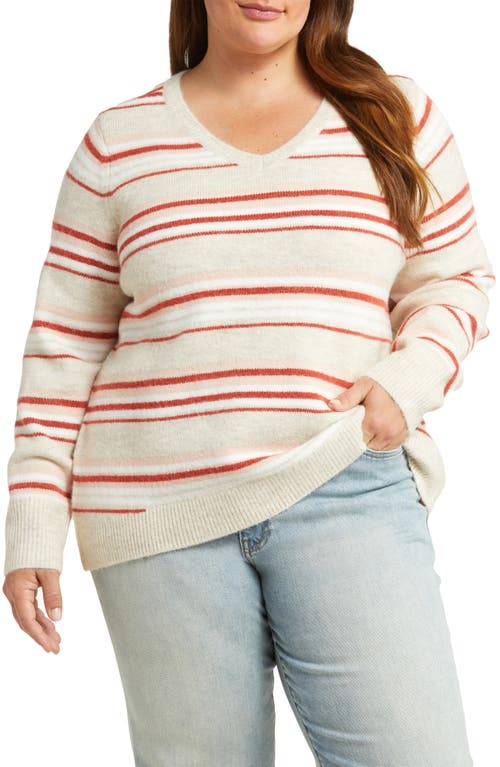 caslon(r) Stripe Pullover in Beige- Rust Spice Tonal Stripe