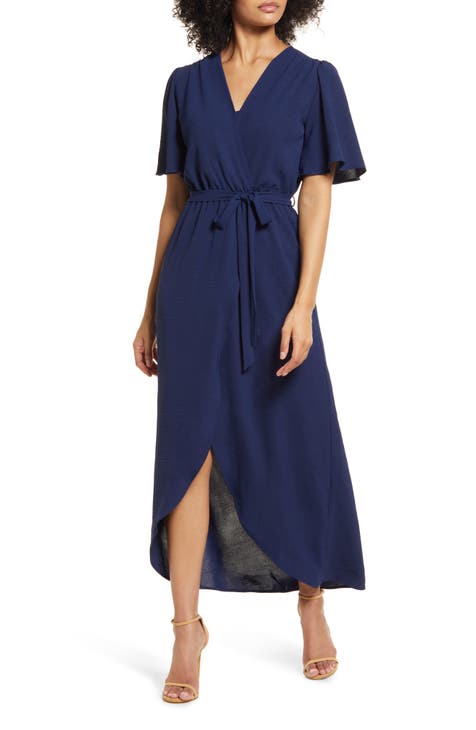 Flutter Sleeve Faux Wrap Maxi Dress