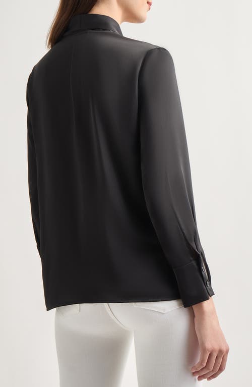 Shop Misook Tie Neck Crêpe De Chine Blouse In Black