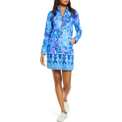 Lilly Pulitzer Skipper Ruffle Neck Long Sleeve Print Shift Dress, Blue