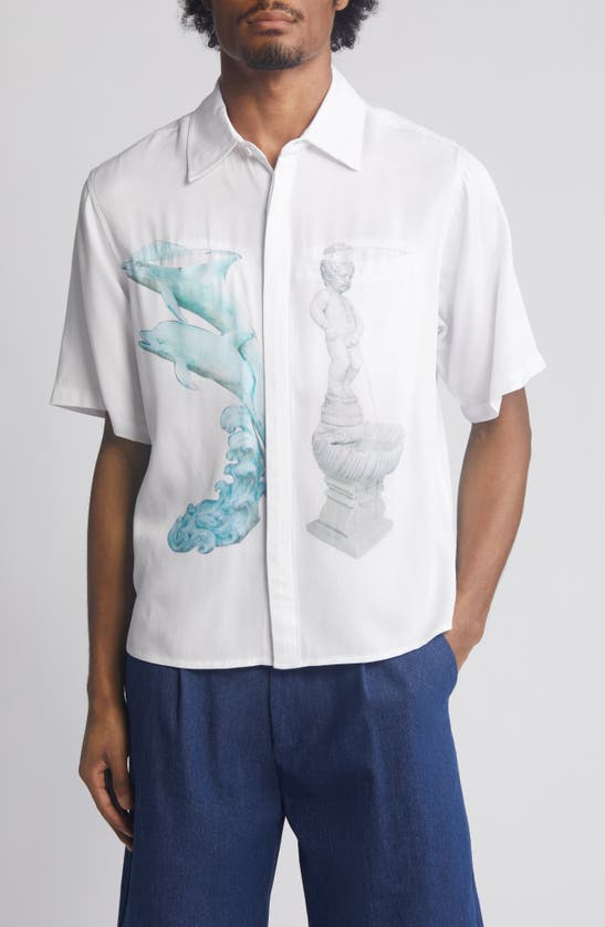 Shop Jungles Ornaments Short Sleeve Graphic Button-up Shirt In White