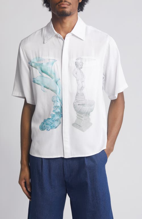 Ornaments Short Sleeve Graphic Button-Up Shirt in White