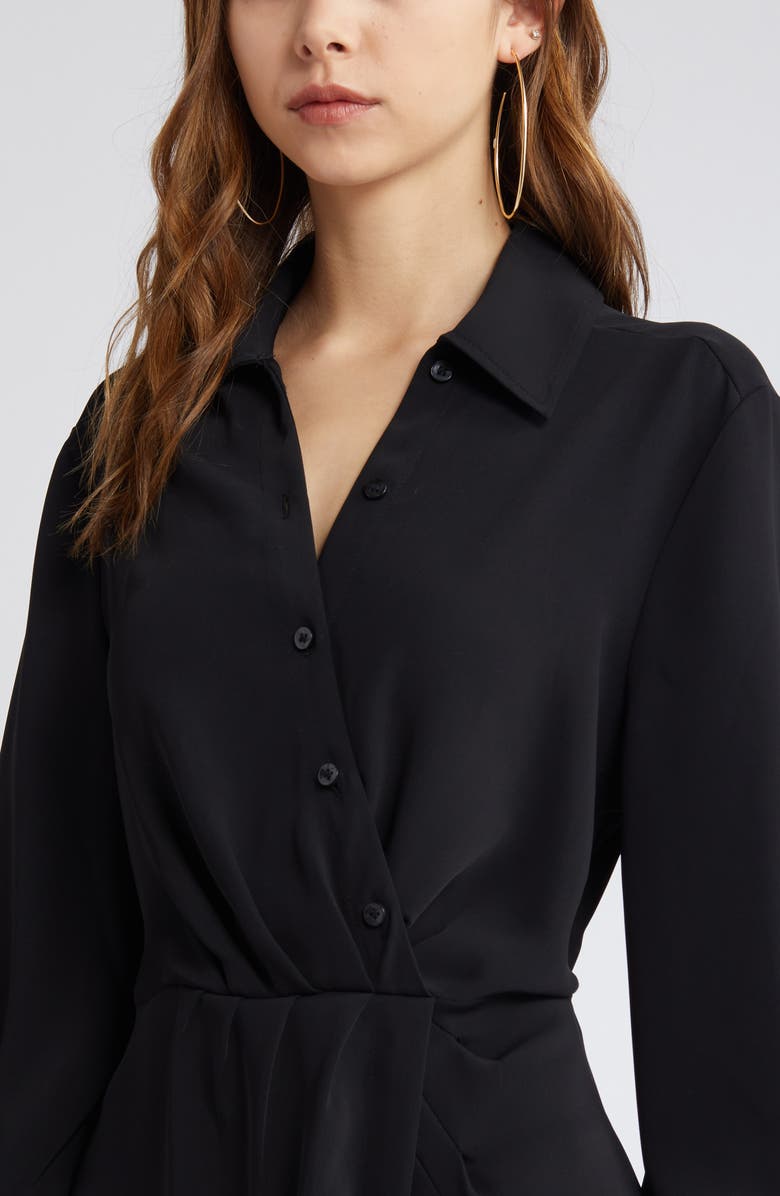 Open Edit Asymmetric Placket Long Sleeve Shirtdress | Nordstrom