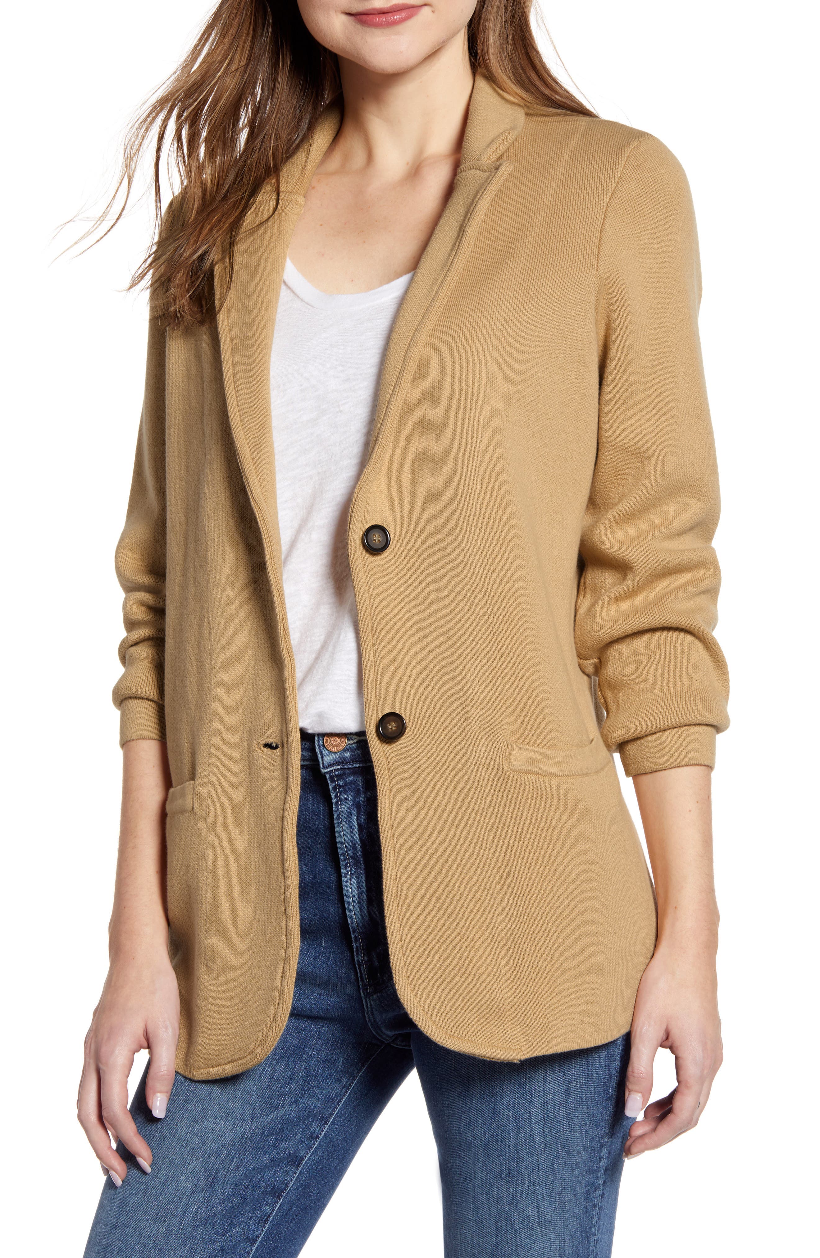 camel sweater blazer