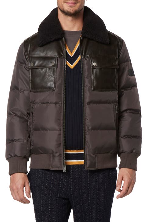Beaumont Faux Shearling Collar Faux Leather Water Resistant Quilted Puffer Jacket