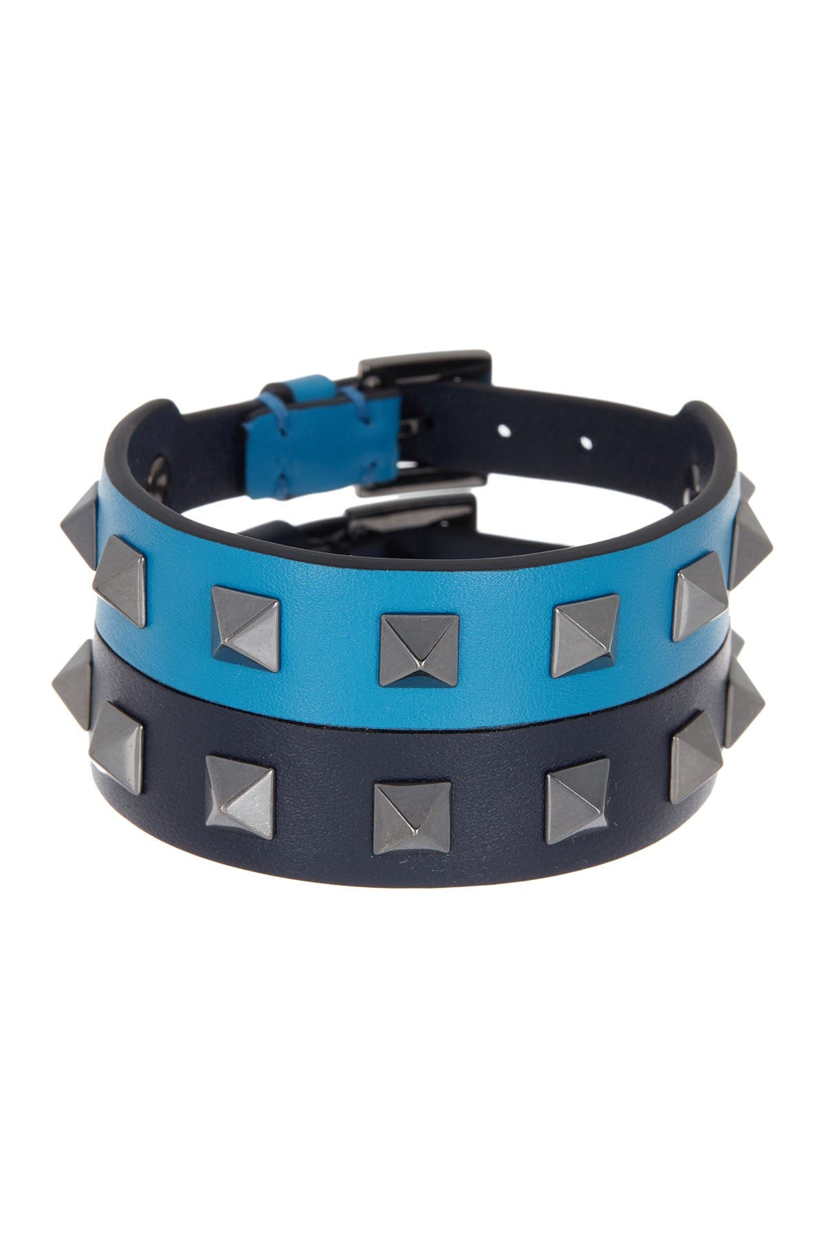 Valentino Garavani Studded Leather Bracelet Set In Marine/pool Blu