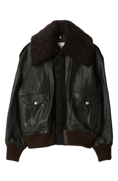 Leather Bomber Jacket with Removable Genuine Shearling Trim in Otter