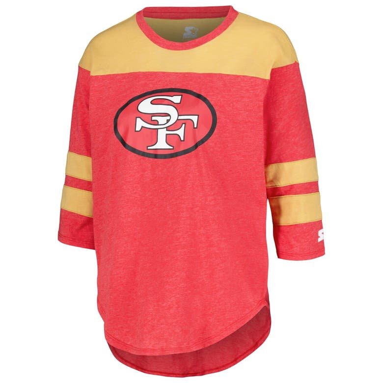 Starter Scarlet San Francisco 49ers Fullback Tri-blend Three-quarter Sleeve T-shirt In Scarlet