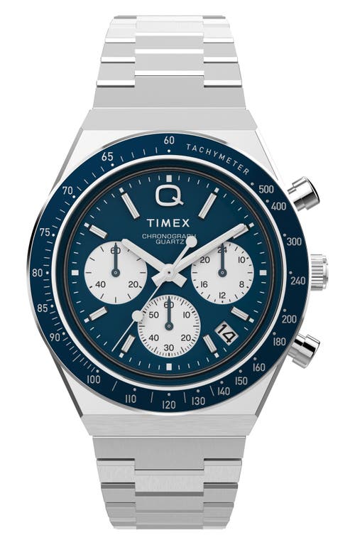 Timex Q Chronograph Quartz Blue Dial Men's Watch Tw2w51600 In Stainless Steel
