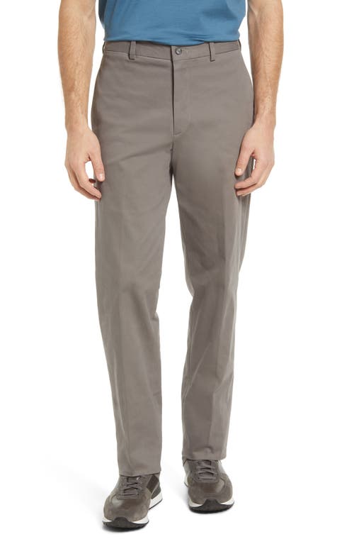 Berle Charleston Khakis Flat Front Stretch Sateen Pants in Grey