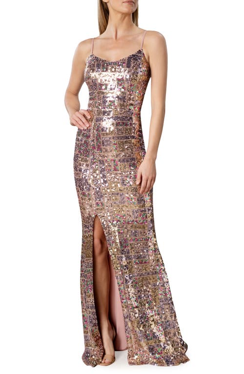 Dress the Population Tori Sequin Mermaid Gown in Gold Multi