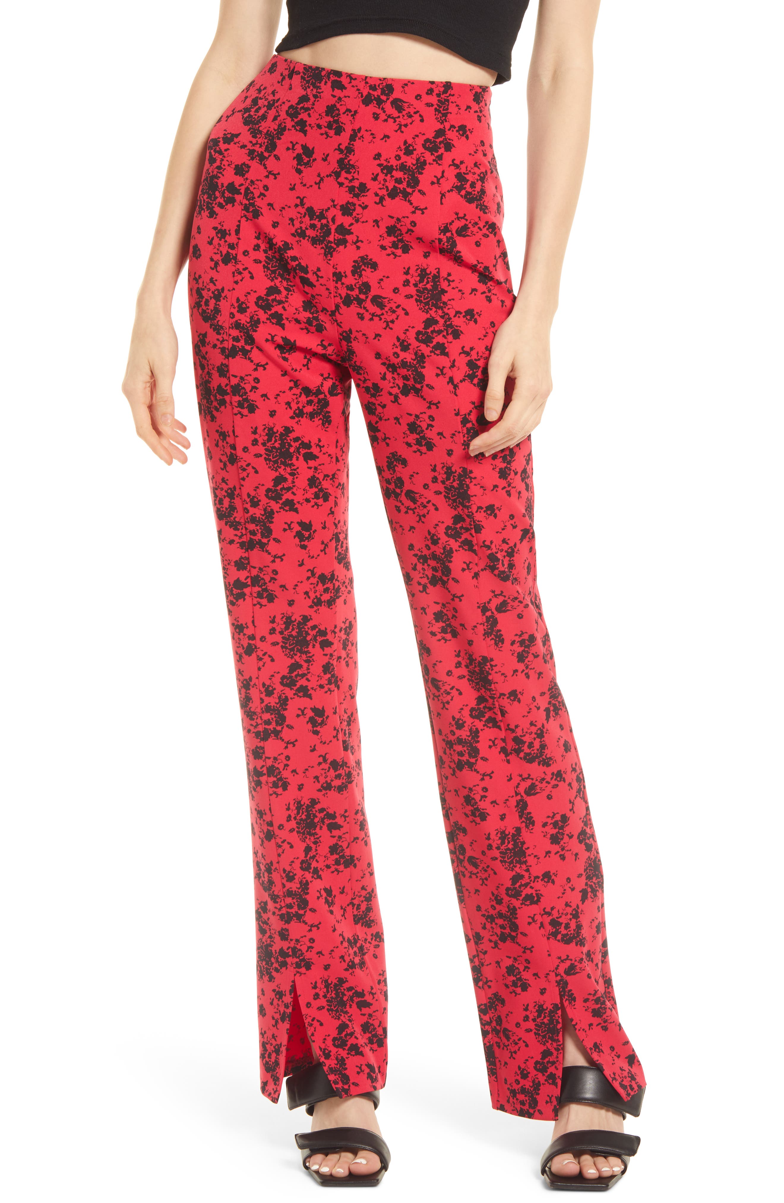 red floral pants