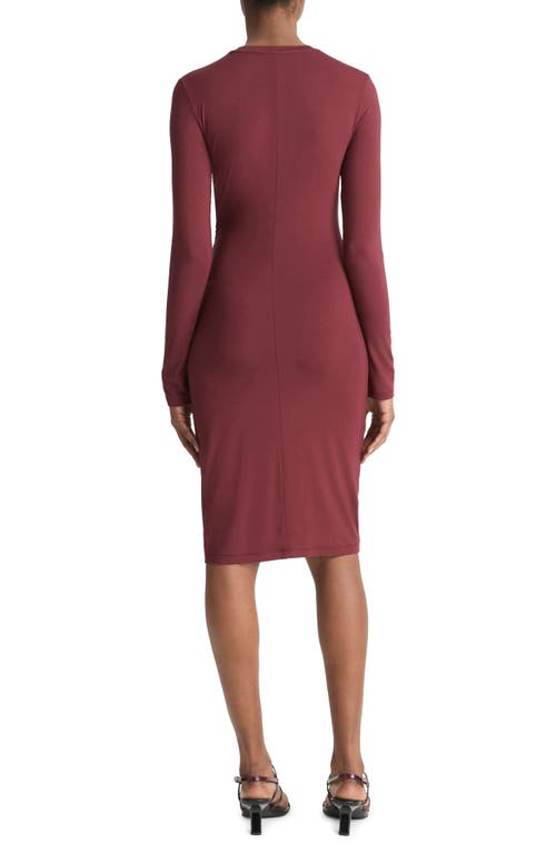 Shop Vince Draped Long Sleeve Crewneck Dress In Black Rose