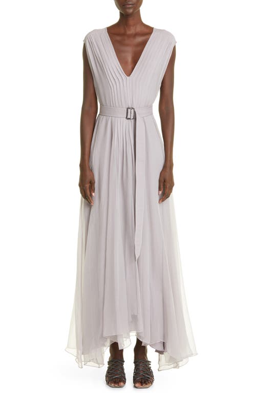 Brunello Cucinelli Bead-embellished Pleated Gauze Midi Wrap Dress in Gray