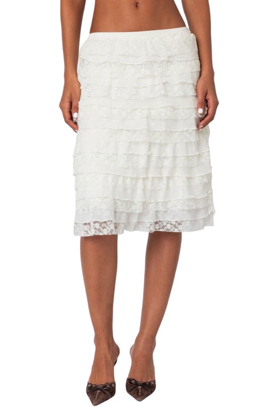 Shop Edikted Louise Lace & Ruffle Tiered Skirt In Cream