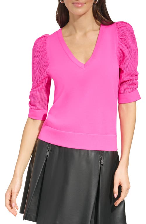 DKNY Puff Sleeve Sweater Shocking Pink at Nordstrom,