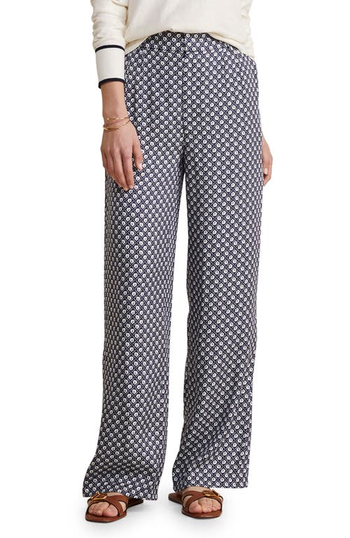 Luxe Floral Silk Blend Straight Leg Pants in Lattice Floral-Navy