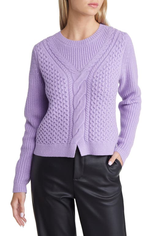 Open Edit Cable Stitch Cotton Blend Crop Sweater in Purple Villa