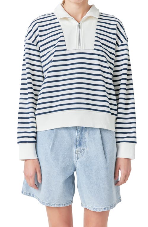 Grey Lab Stripe Terry Cloth Pullover In White/navy