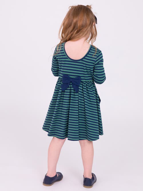 Shop Rufflebutts Toddler Girls Knit Long Sleeve Twirl Dress In Fir Green & Navy Stripe