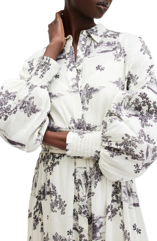 Allsaints Womens Maria Off Whit Skye Floral-print Linen And Silk Midi Dress In Maria Off White