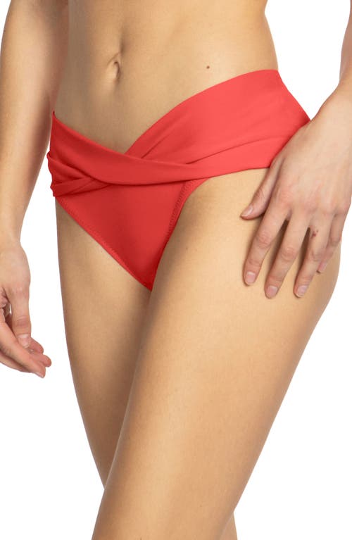 Shop Robin Piccone Ava Twist Hipster Bikini Bottoms In Guava