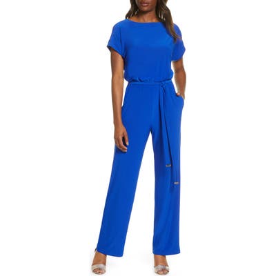Vince Camuto Belted Short Sleeve Jumpsuit, Blue