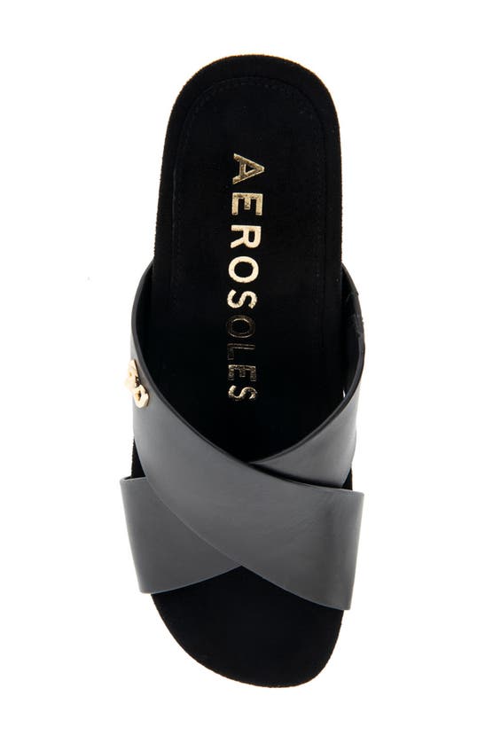 Shop Aerosoles Madina Woven Heel Sandal In Black Leather