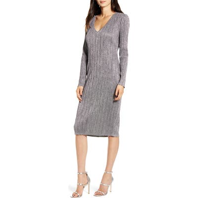 Chelsea28 Metallic Long Sleeve Sweater Dress, Grey