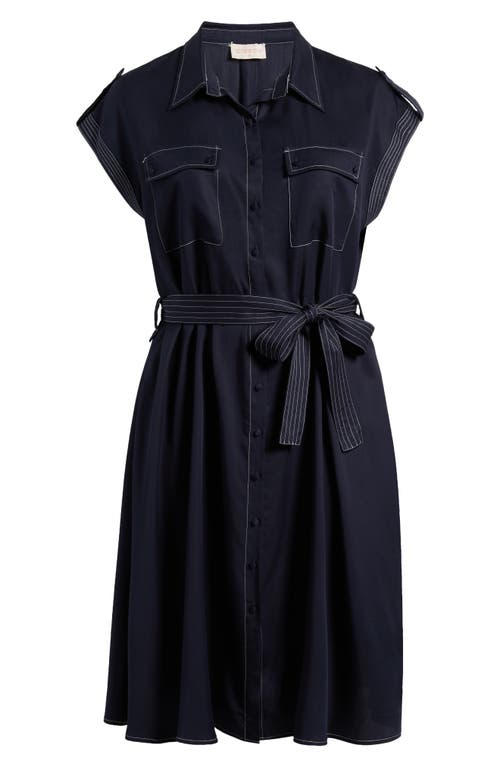 Shop Ciebon Josette Beltled Midi Shirtdress In Navy White