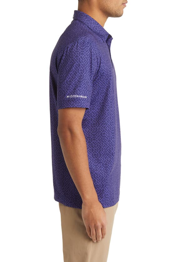 Mizzen + Main Versa Performance Golf Polo In Deep Blue Maze Print
