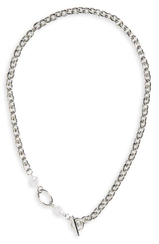 Shop Stephan & Co. Imitation Pearl Toggle Link Chain Necklace In Silver