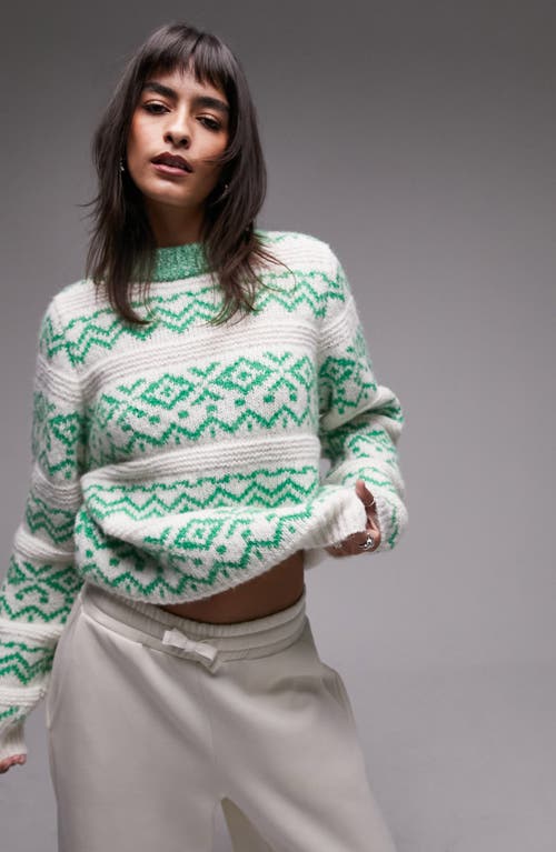 Topshop Fair Isle Sweater Mid Green at Nordstrom,