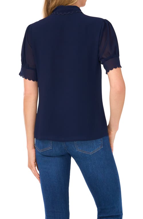Cece Scallop Trim Button-up Shirt In Classic Navy Blue