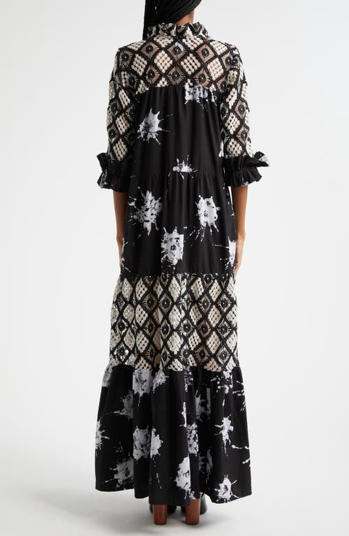 Shop Busayo Bidemi Mixed Media Cotton Maxi Dress In Black/white