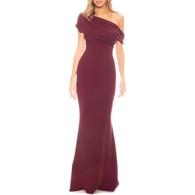 Katie May Hannah Off The Shoulder Crepe Trumpet Gown, Red