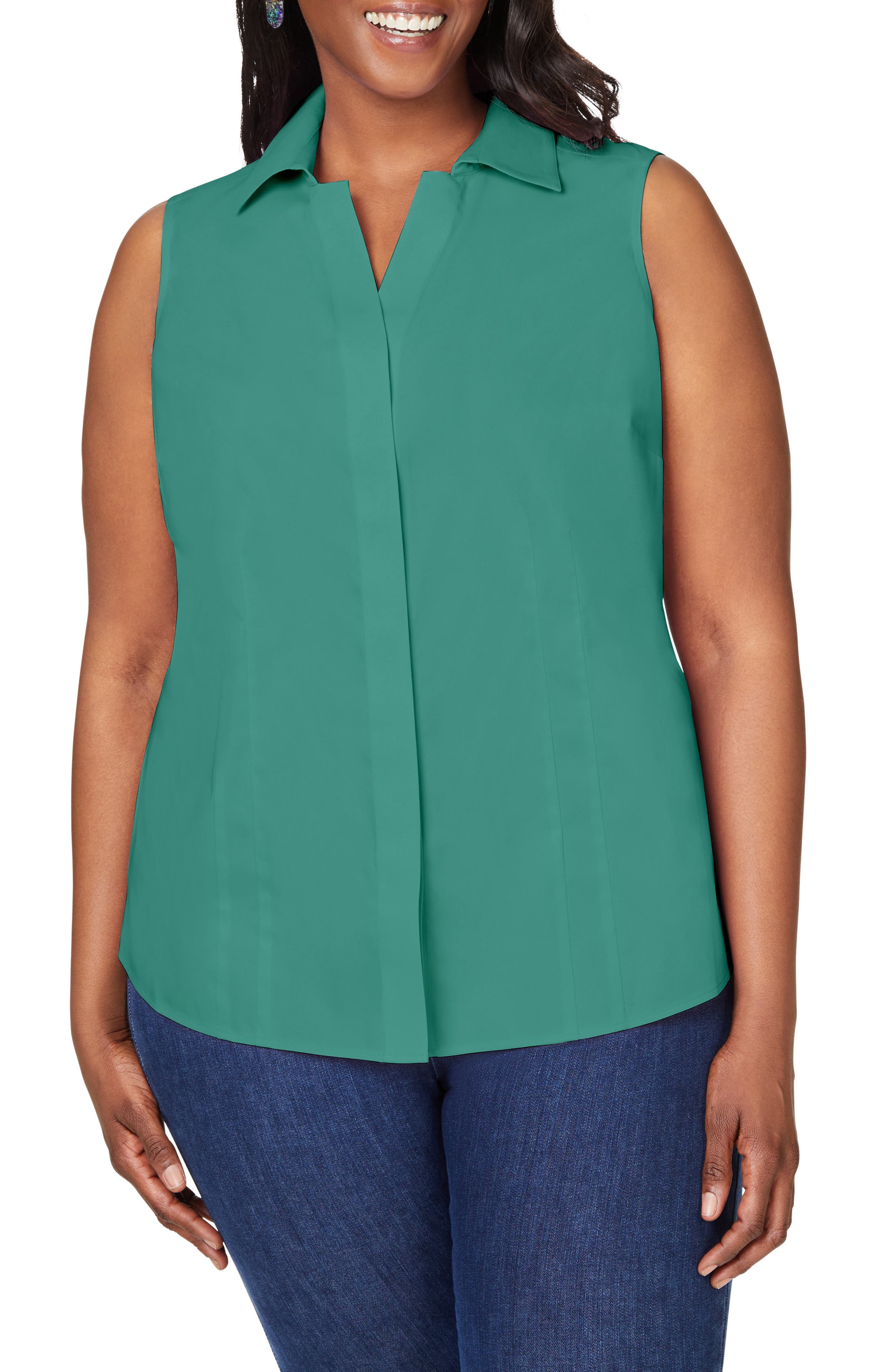 plus size sleeveless button up shirt