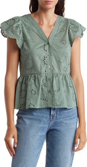 Vince Camuto Women's Paisley Flutter Sleeve V-neck Blouse