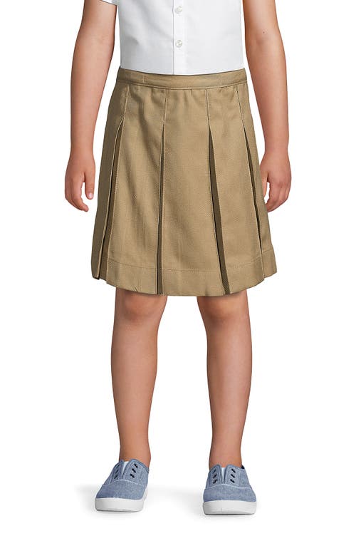 Shop Lands' End School Uniform Girls Solid Box Pleat Skirt Top Of Knee In Khaki