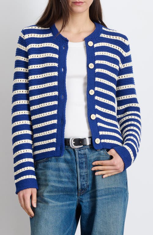 Shop Alex Mill Haley Stripe Cotton Cardigan In Deep Royal/ivory