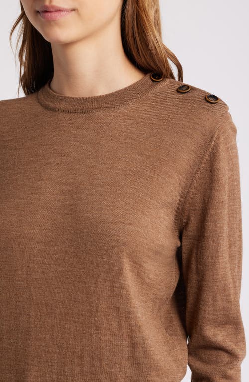 Shop Sessun Sessùn Amor Shoulder Button Wool Crewneck Sweater In Amor-camel