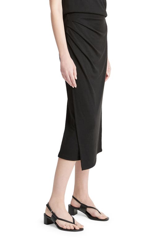 Vince Side Drape Knit Midi Skirt In Black