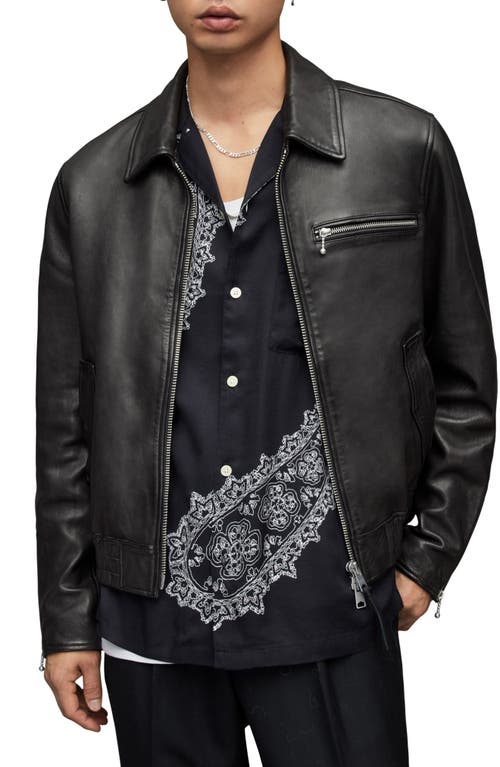 AllSaints Gino Leather Bomber Jacket in Black