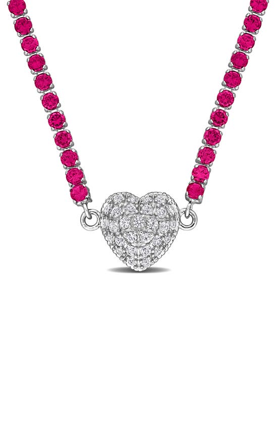 Shop Delmar Lab Created White Sapphire Heart Necklace In Ruby