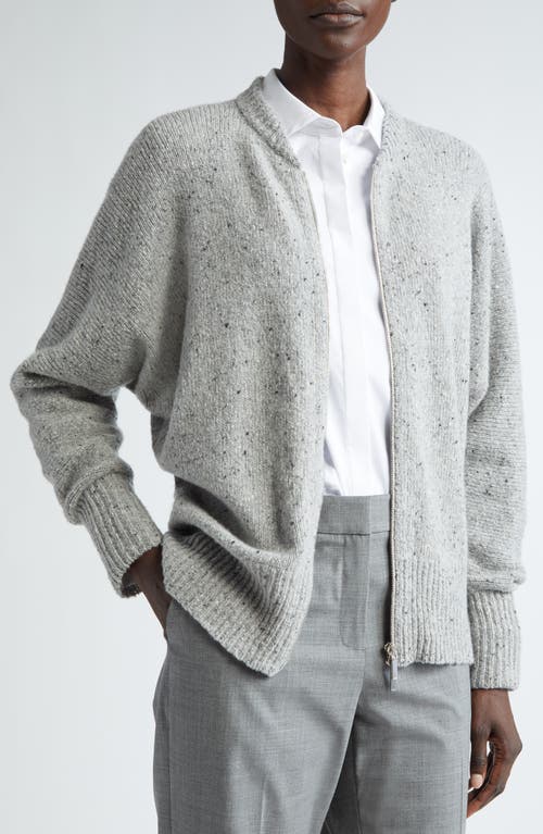 Shop Lafayette 148 New York Cashmere & Wool Donegal Zip-up Cardigan In Dove Multi