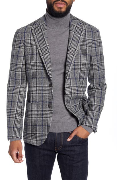 Ring Jacket Trim Fit Plaid Wool Sport Coat In Grey | ModeSens