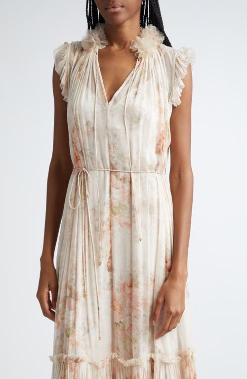 Shop Zimmermann Illustration Floral Flutter Chiffon Midi Dress In Cream Rococo Floral